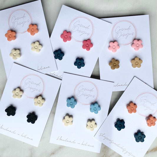The April | Mini Flower Clay Earring Studs - Set of 2