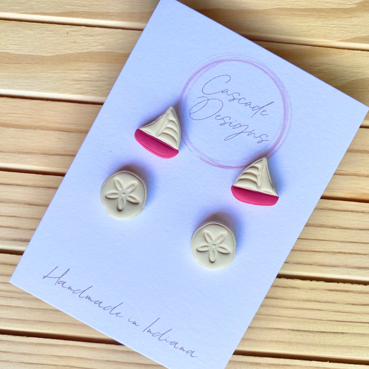 The Sunni | Sand Dollar and Sailboat Clay Earring Studs - Set of 2