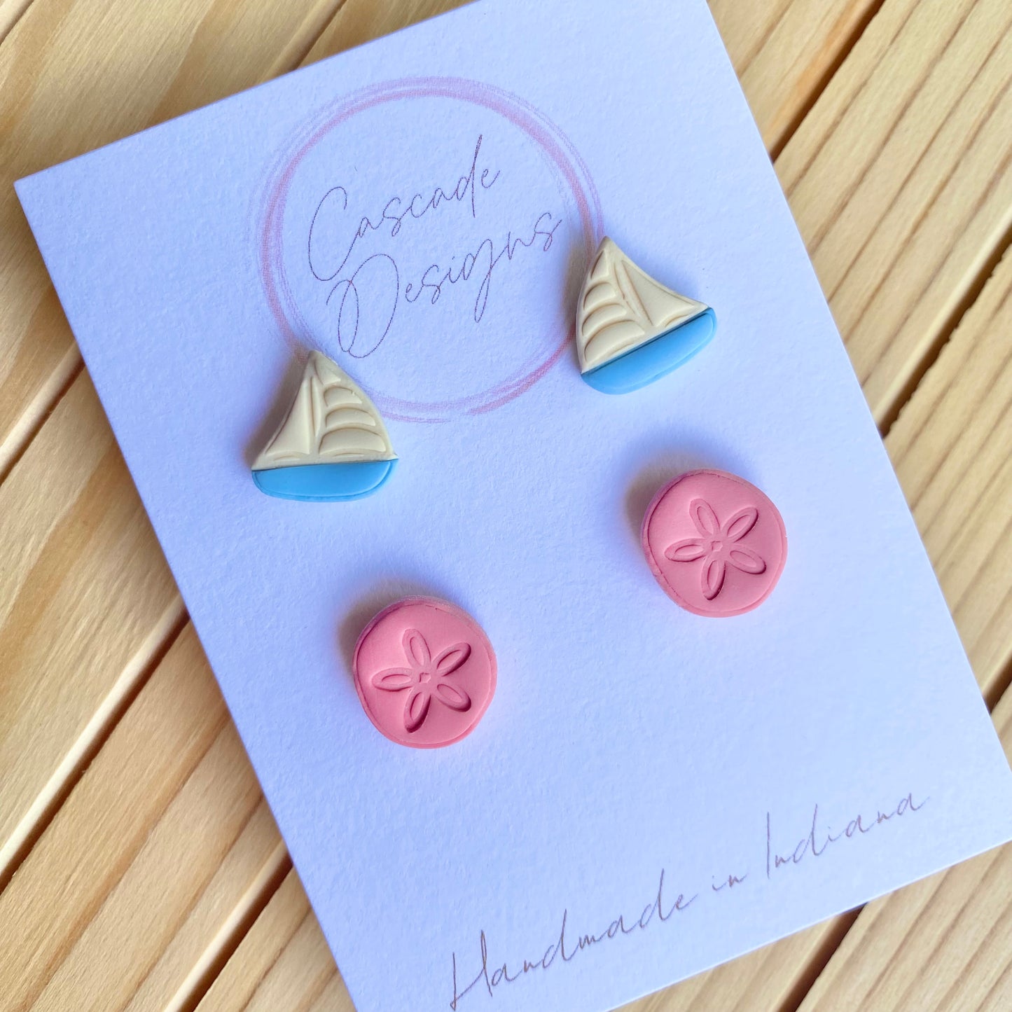 The Sunni | Sand Dollar and Sailboat Clay Earring Studs - Set of 2