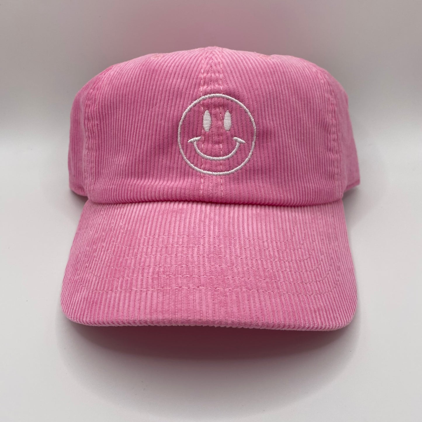 Smiley Face Embroidered Corduroy Baseball Hat