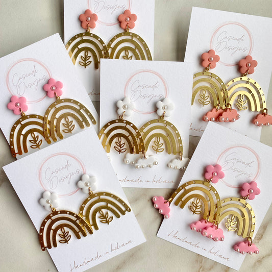 The Roxi | Flower, Pearl, and Rainbow Clay Earrings