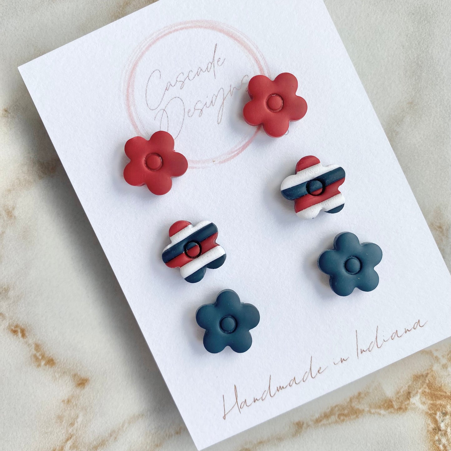 The April Patriotic | Mini Flower Clay Earring Studs - Set of 3