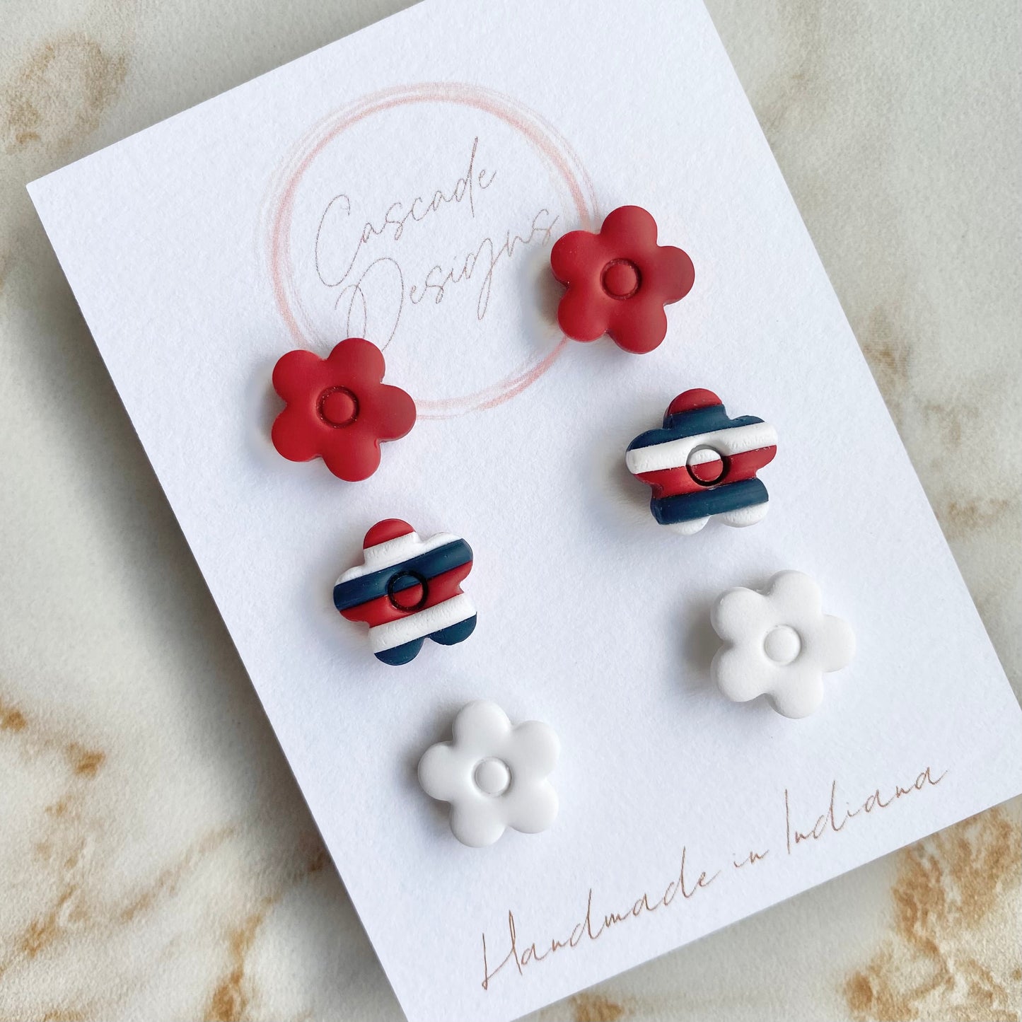 The April Patriotic | Mini Flower Clay Earring Studs - Set of 3