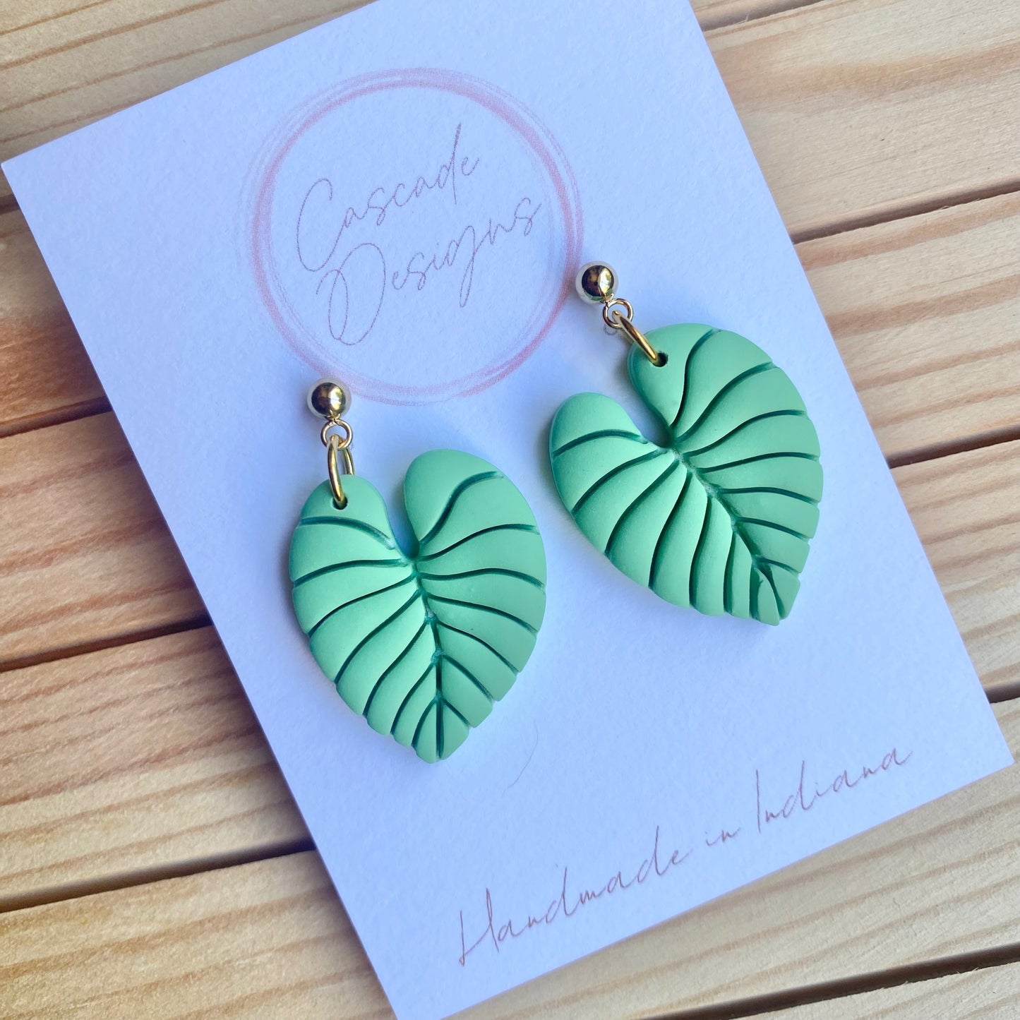 The Arielle | Mint Palm Leaf Clay Earrings