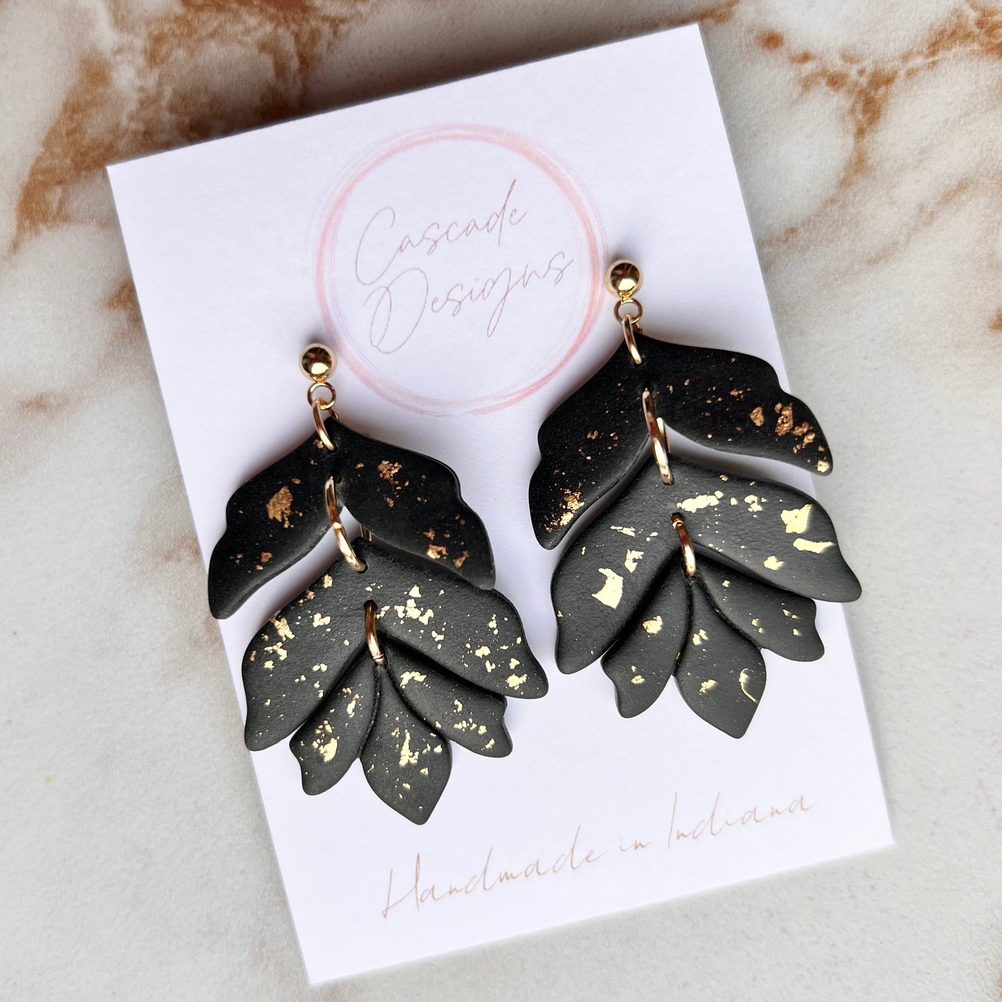 The Claire | Black and Gold Flake Clay Earrings