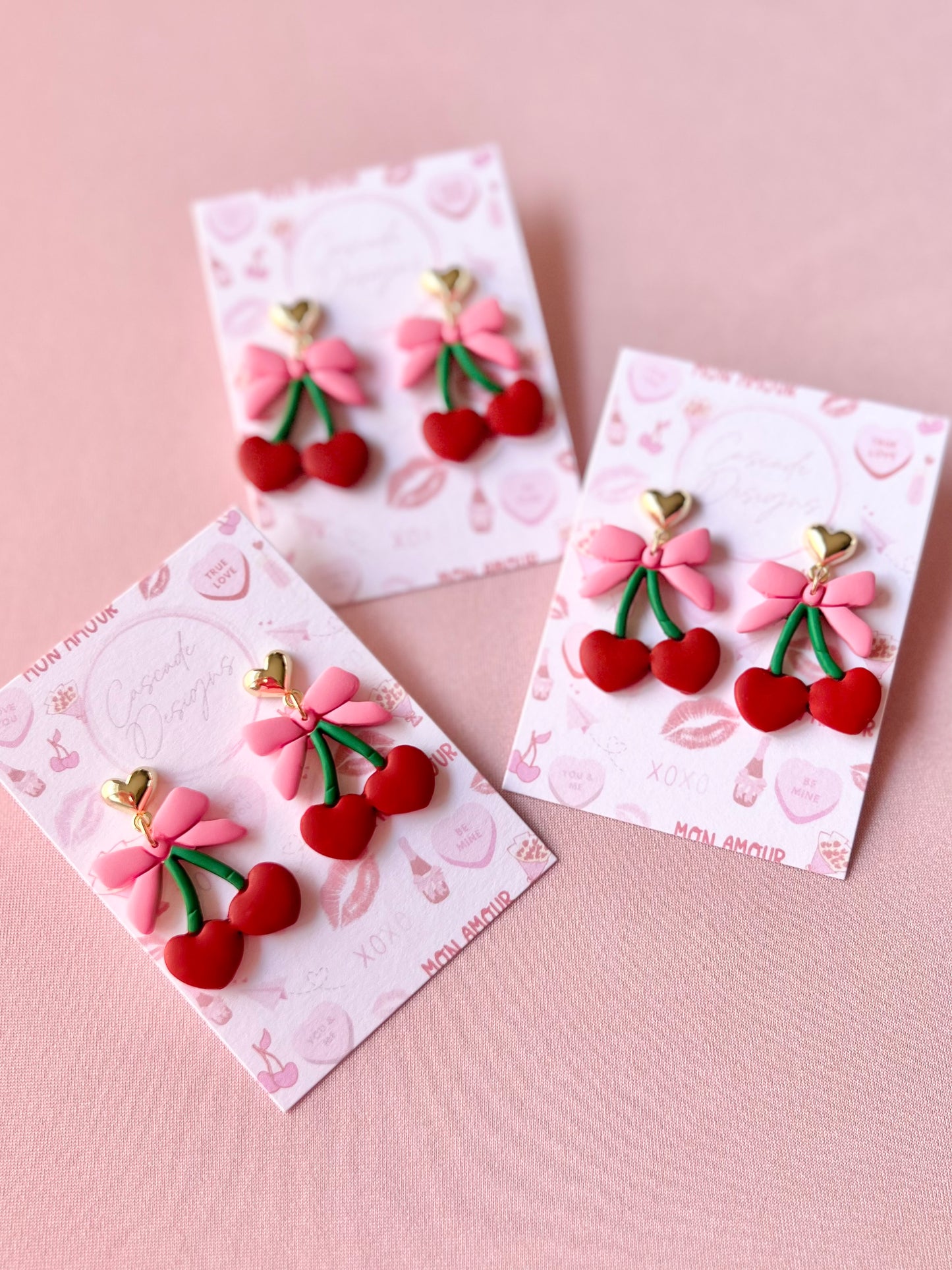 The Cherri | Cherry Bow Clay Earrings