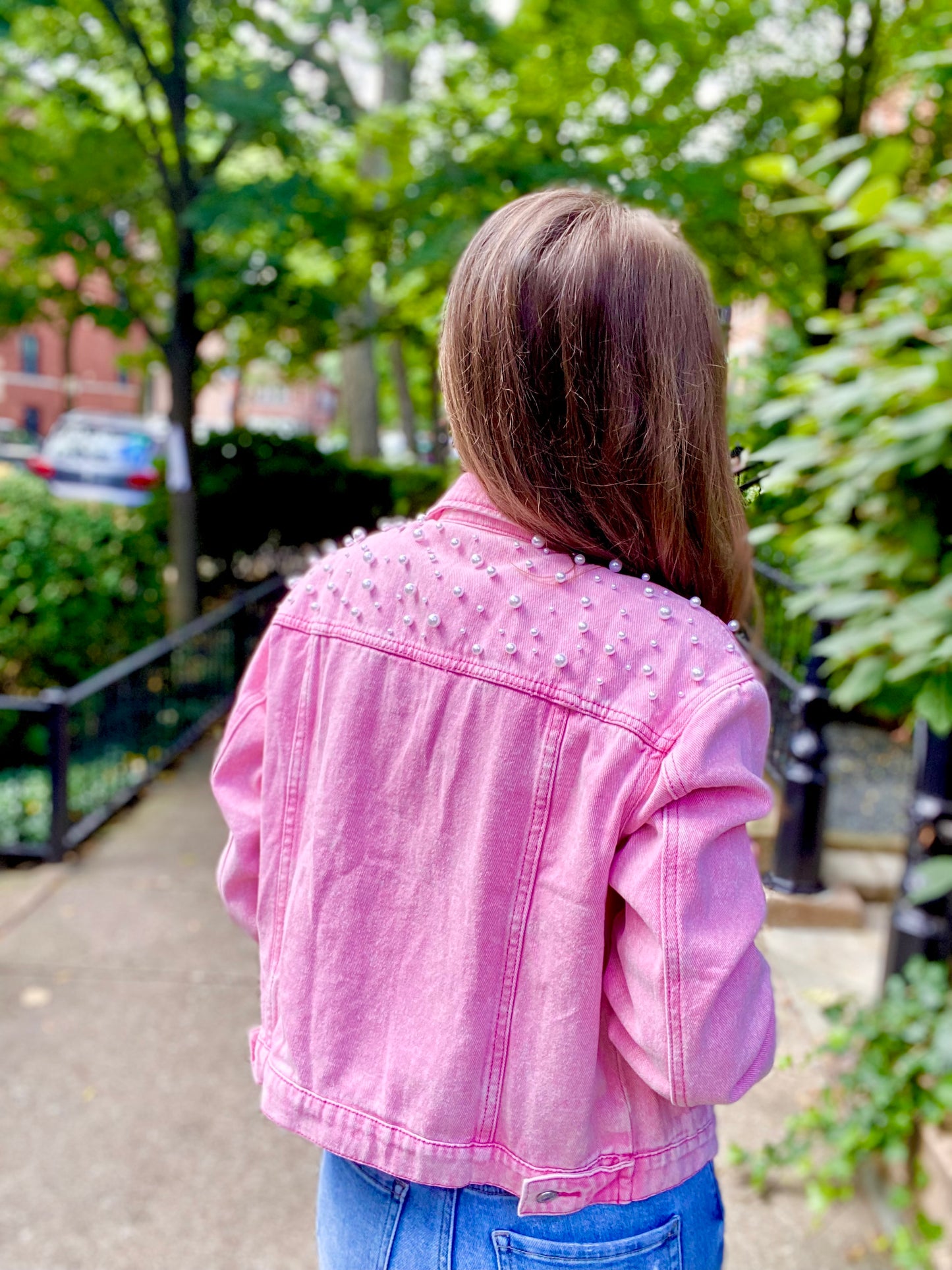 Pink Pearl Embellished Denim Jacket