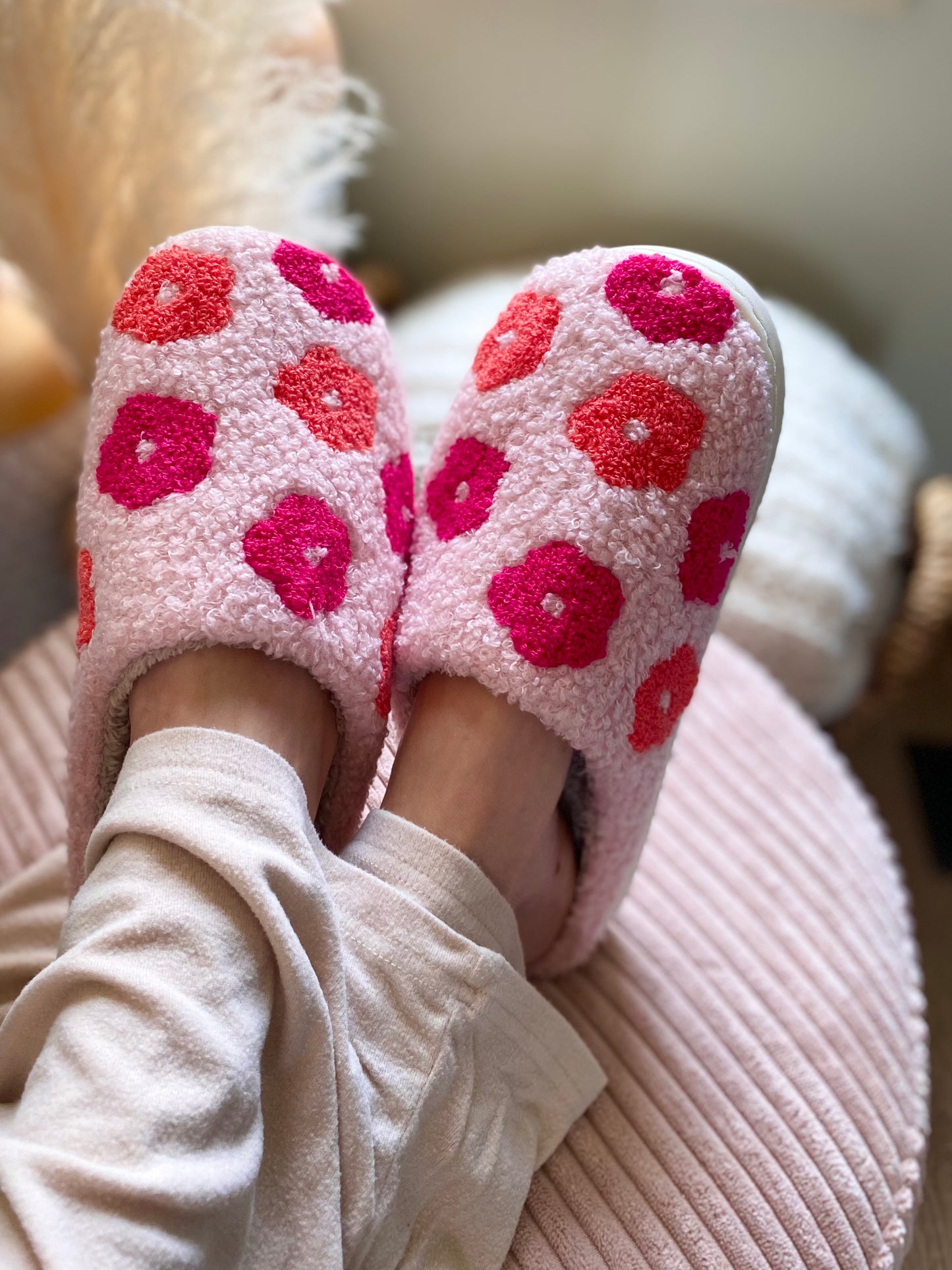 Fuzzy Flower Slippers