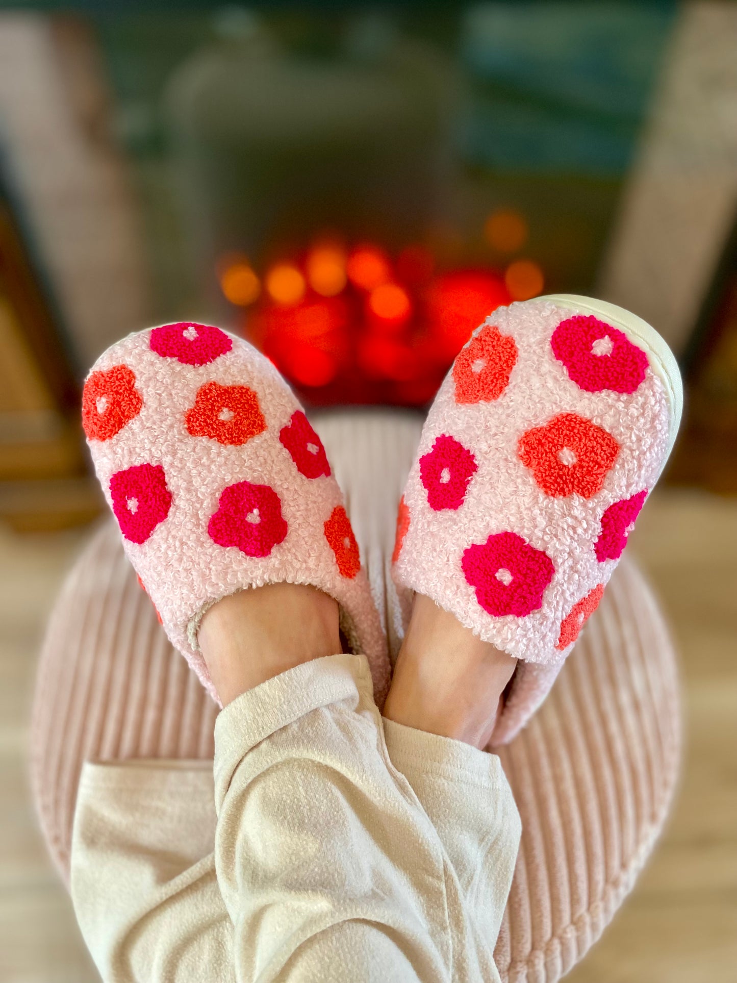 Fuzzy Flower Slippers