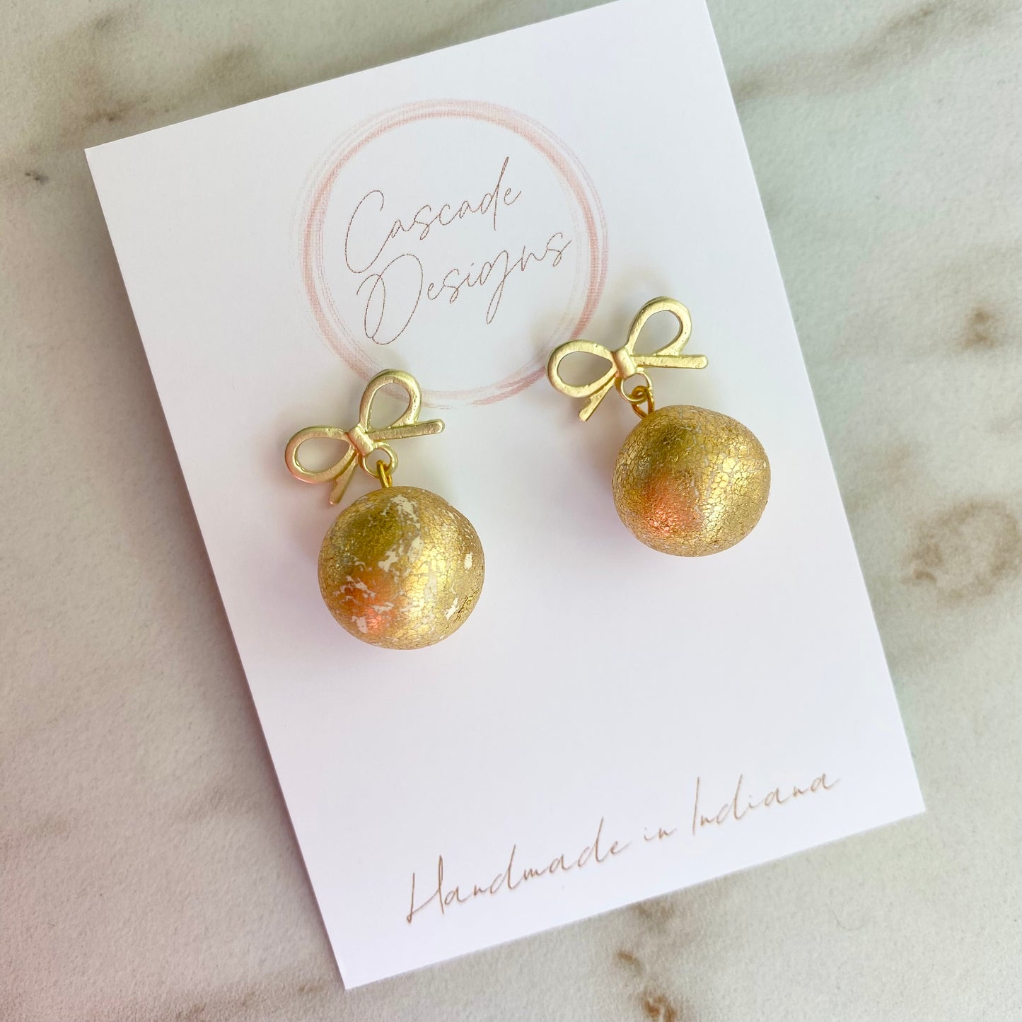 The Noelle | Gold Flake Ball and Bow Hoop Clay Earrings