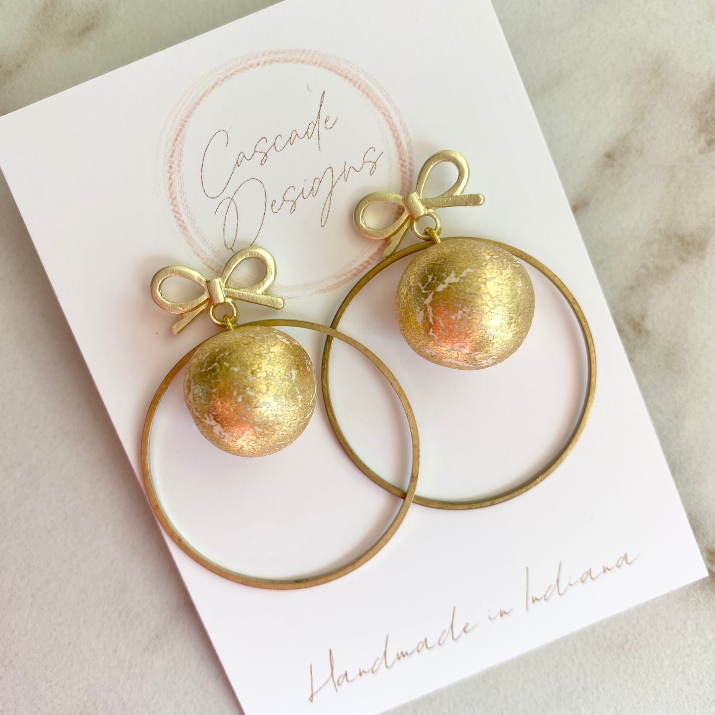 The Noelle | Gold Flake Ball and Bow Hoop Clay Earrings