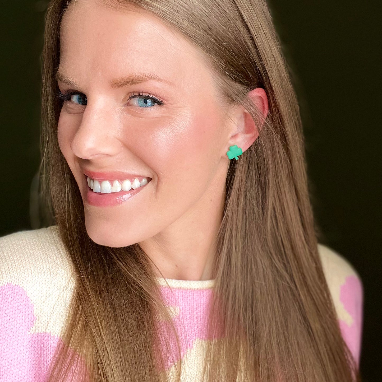 The Shamrock – Green and Green Sparkle Clover Clay Studs Earrings