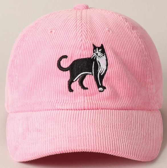 Cat Embroidery Corduroy Baseball Cap