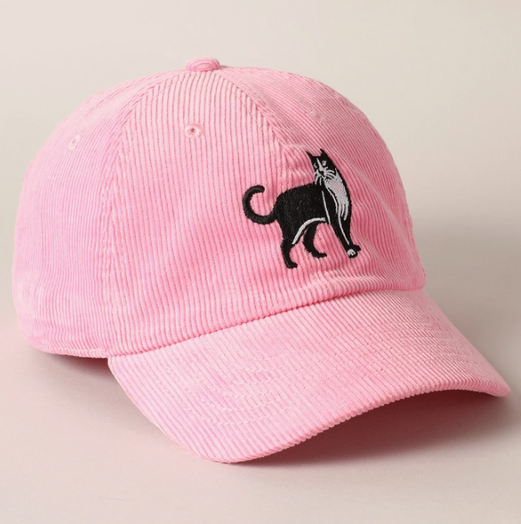 Cat Embroidery Corduroy Baseball Cap