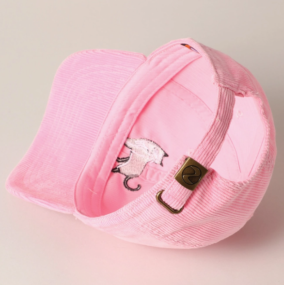 Cat Embroidery Corduroy Baseball Cap