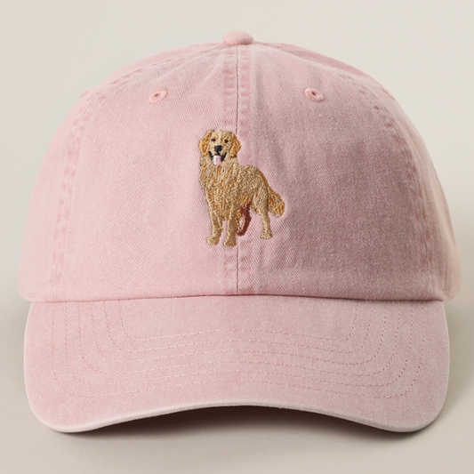 Golden Retriever Embroidered Dyed Cotton Baseball Cap