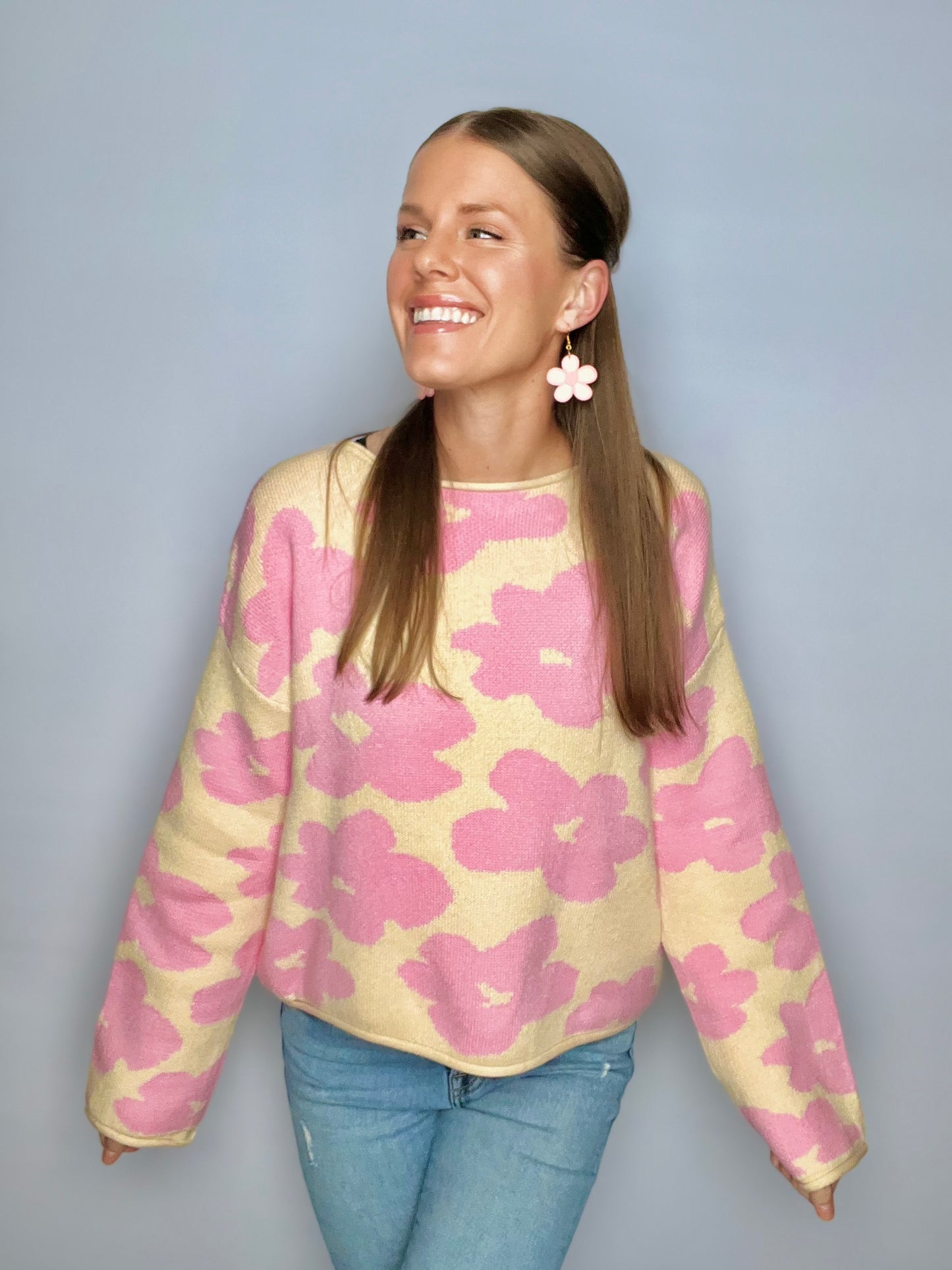 Flower Drop Shoulder Sweater