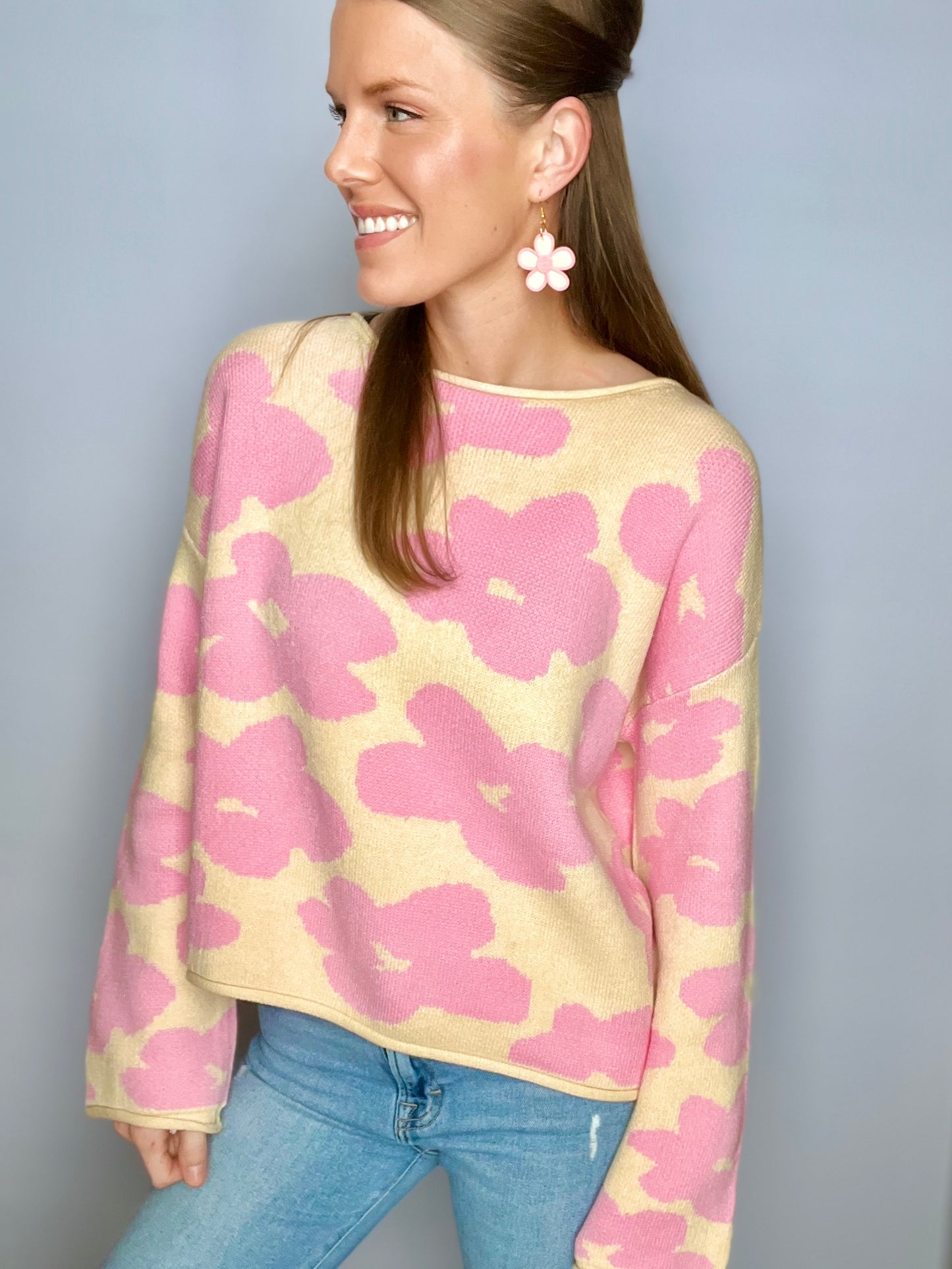 Flower Drop Shoulder Sweater