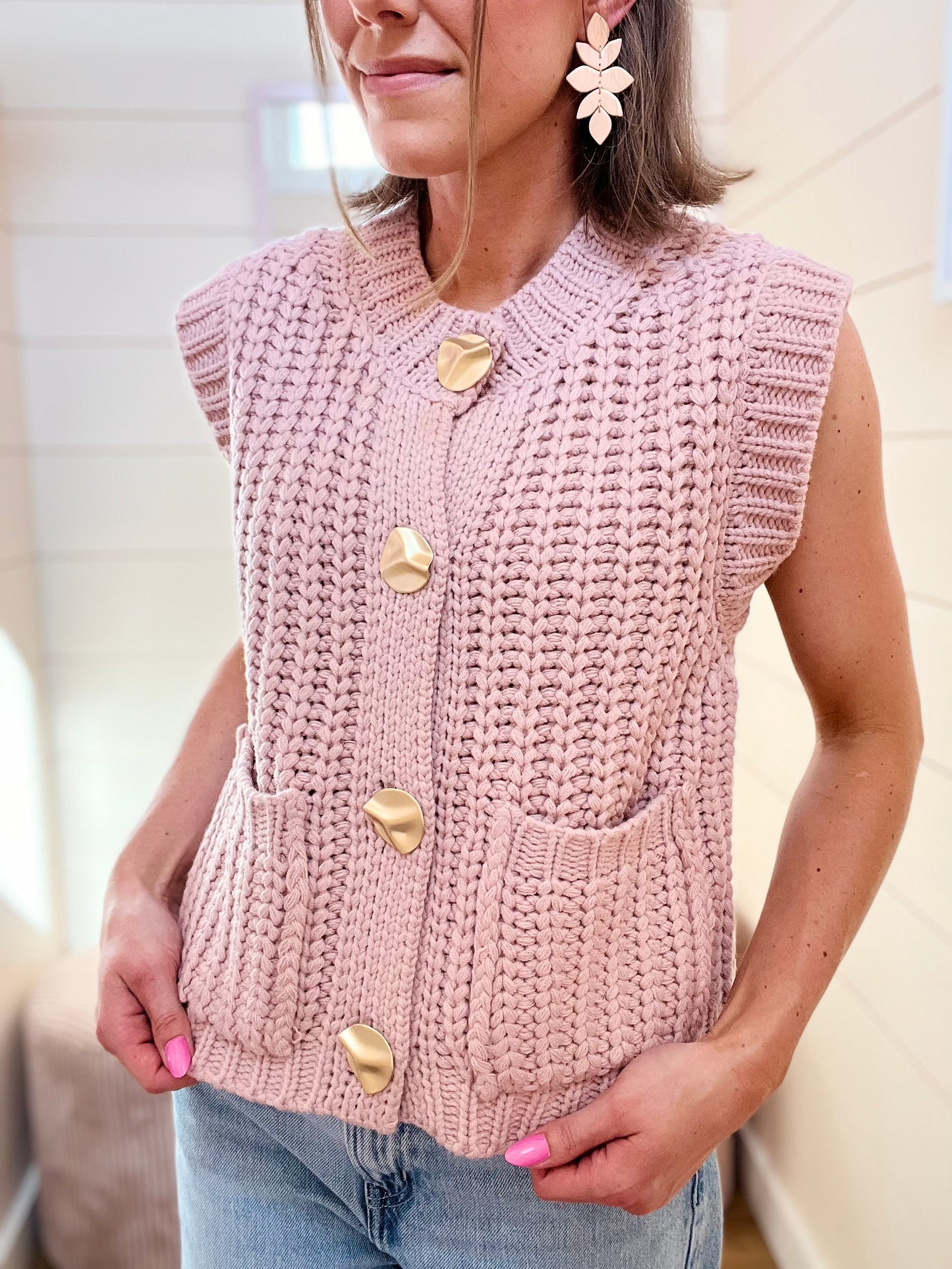 Mauve Chunky Knit Vest