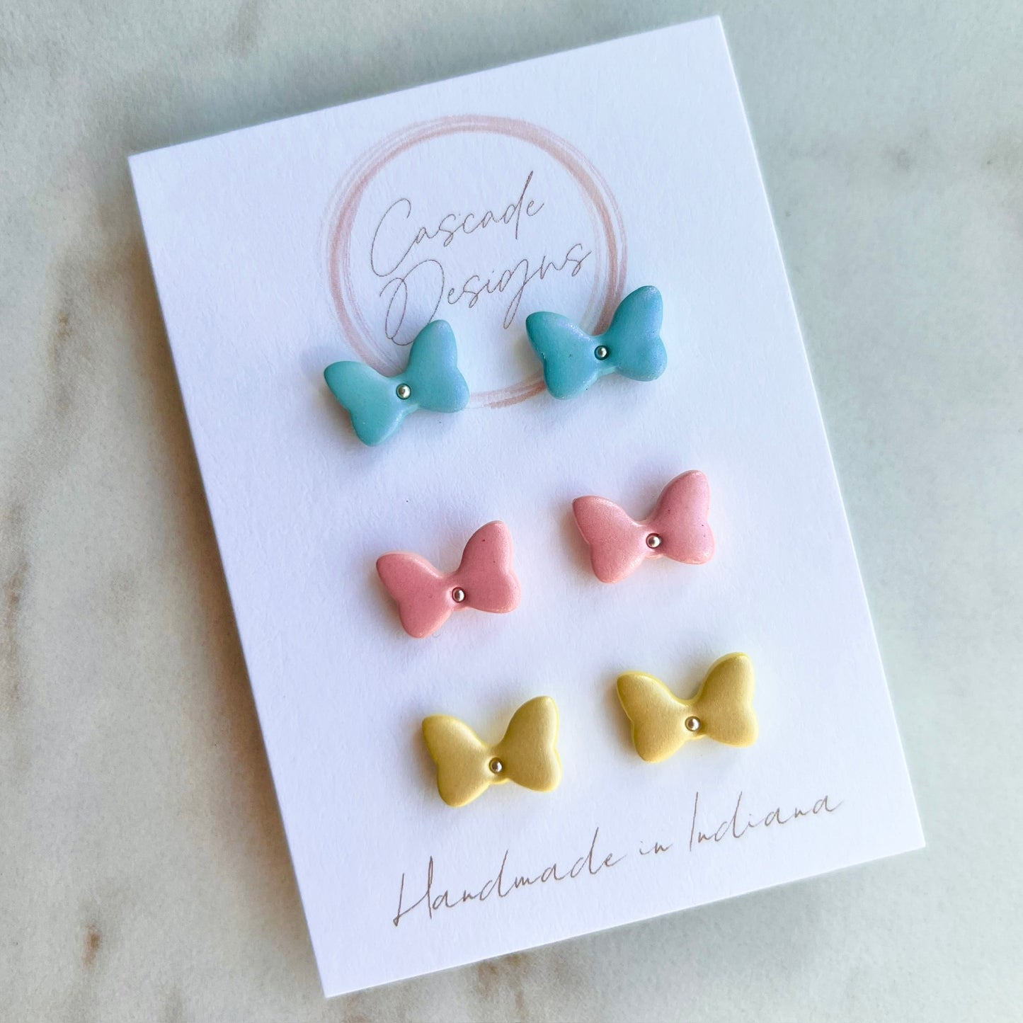 The Princess Bow | Iridescent Bow and Pearl Stud Earrings - Set of 3