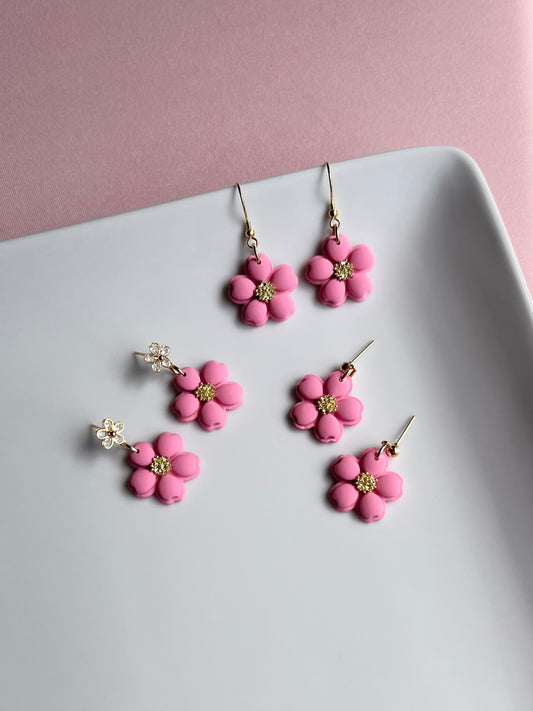The Ria | Pink Flower Clay Earrings