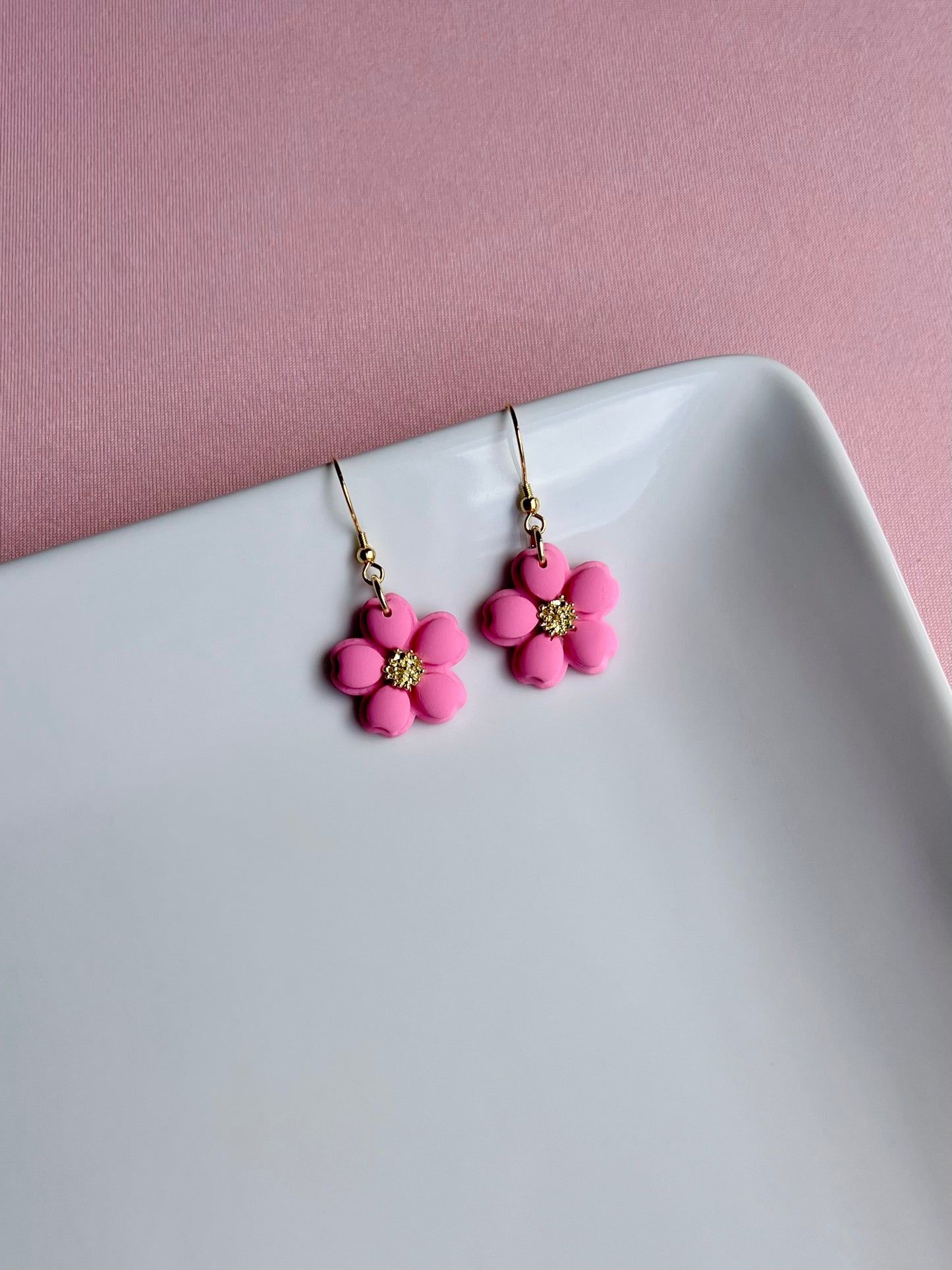 The Ria | Pink Flower Clay Earrings