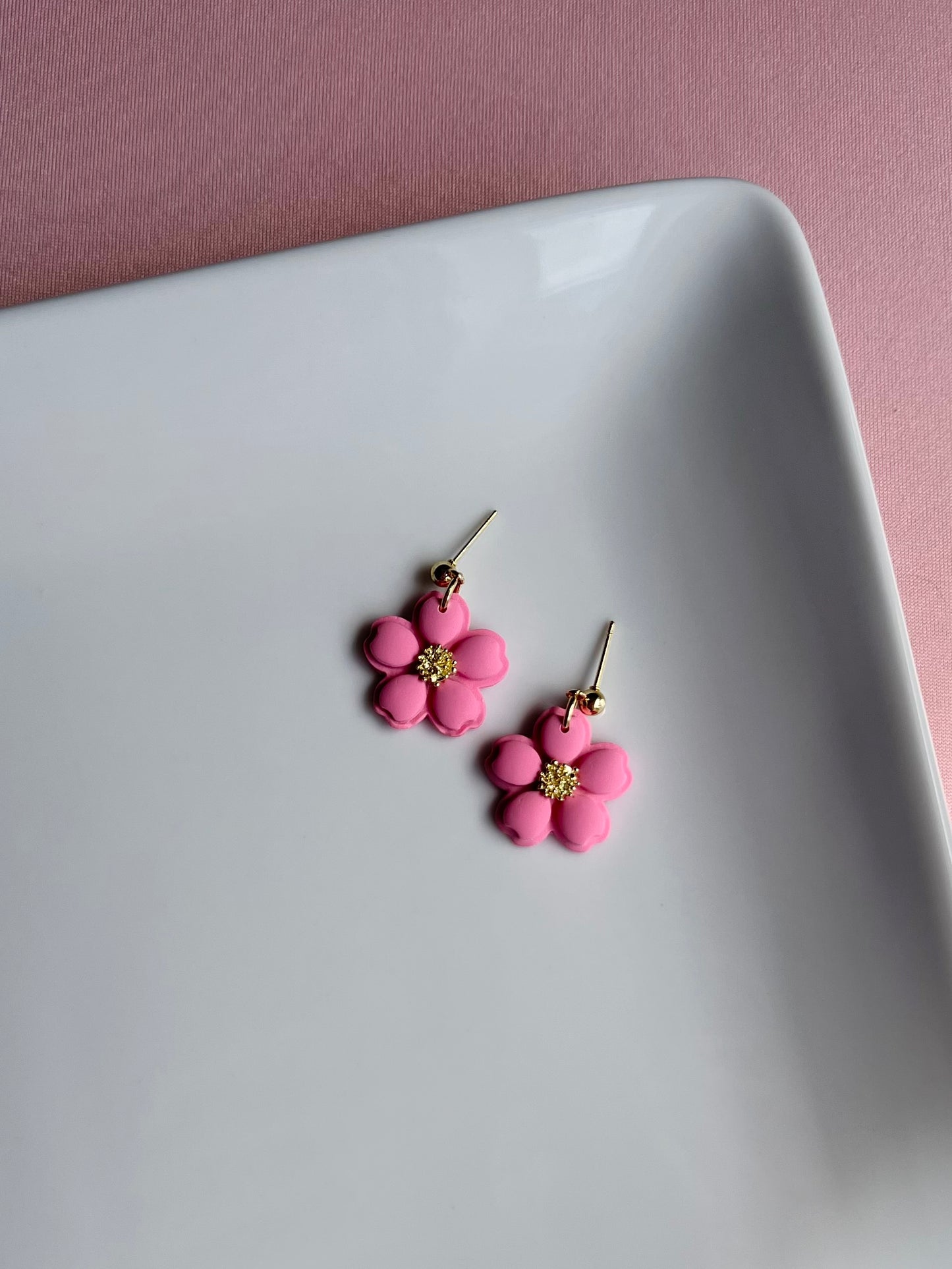 The Ria | Pink Flower Clay Earrings