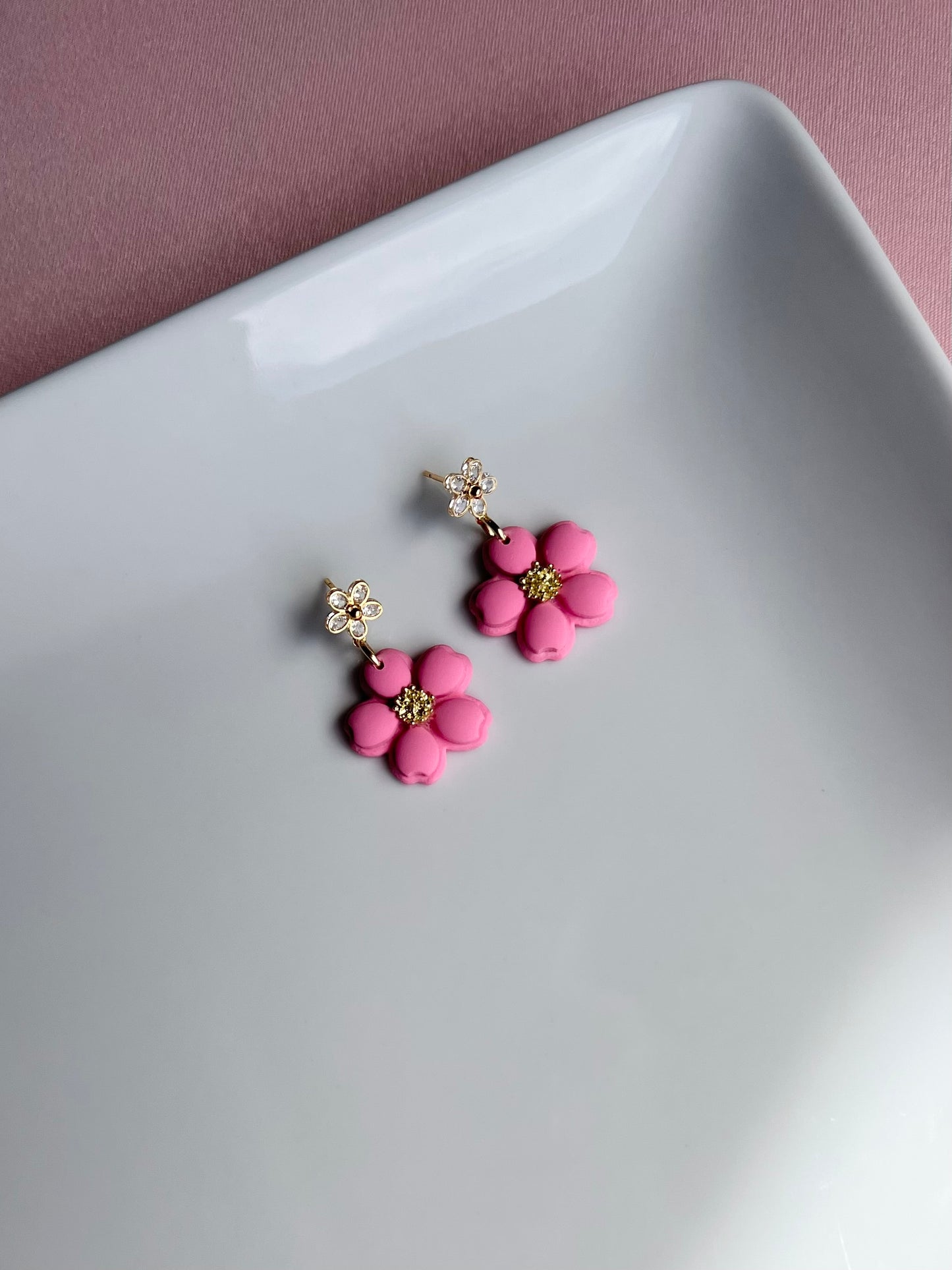 The Ria | Pink Flower Clay Earrings