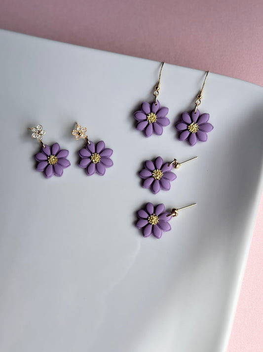 The Zoe | Purple Flower Clay Earrings