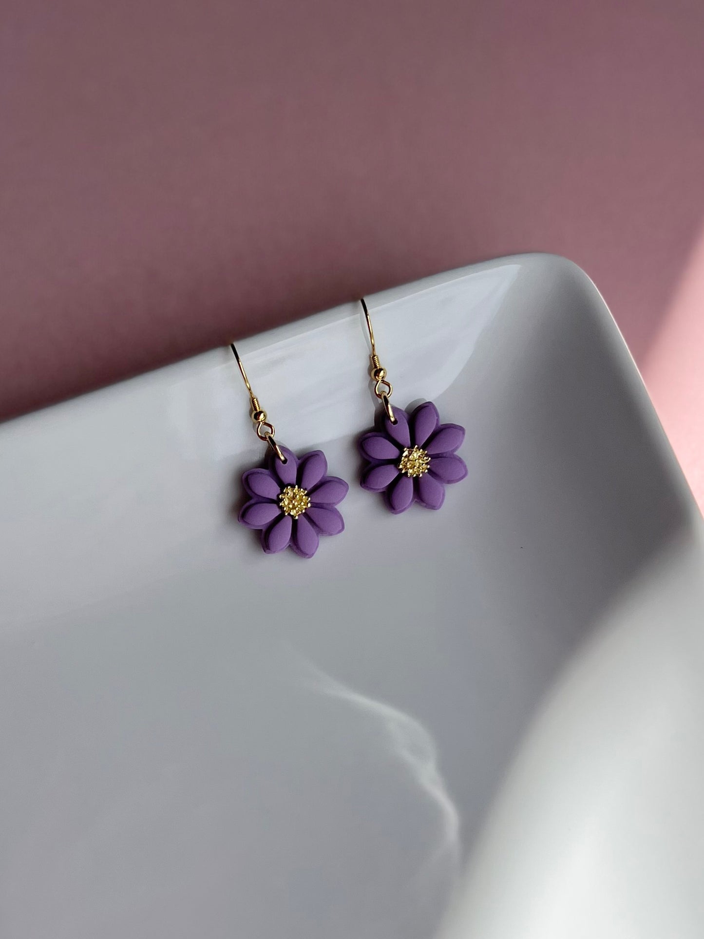 The Zoe | Purple Flower Clay Earrings