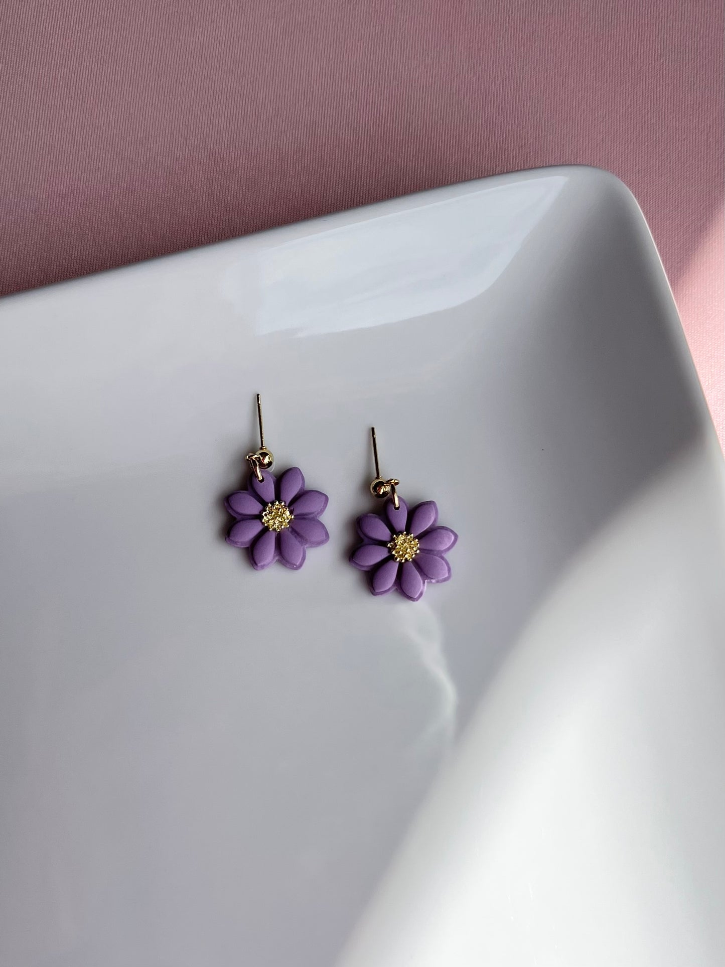 The Zoe | Purple Flower Clay Earrings