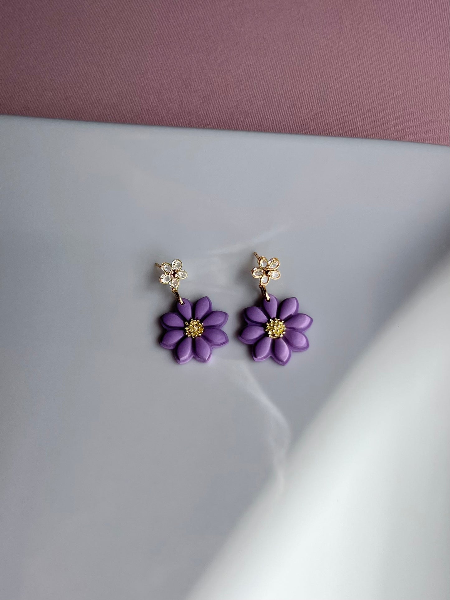 The Zoe | Purple Flower Clay Earrings