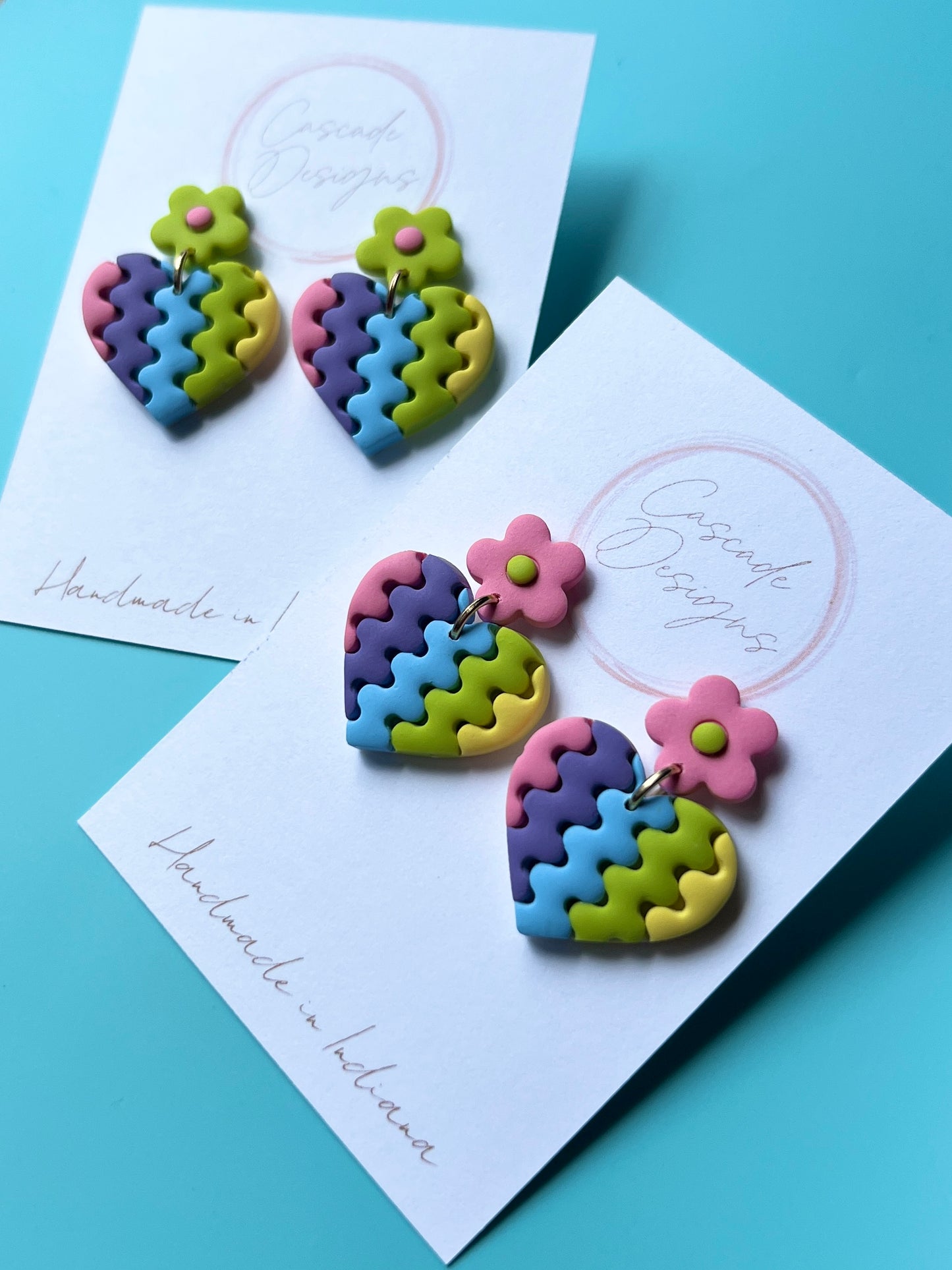 The Rainbow | Flower and Wavy Heart Clay Earrings