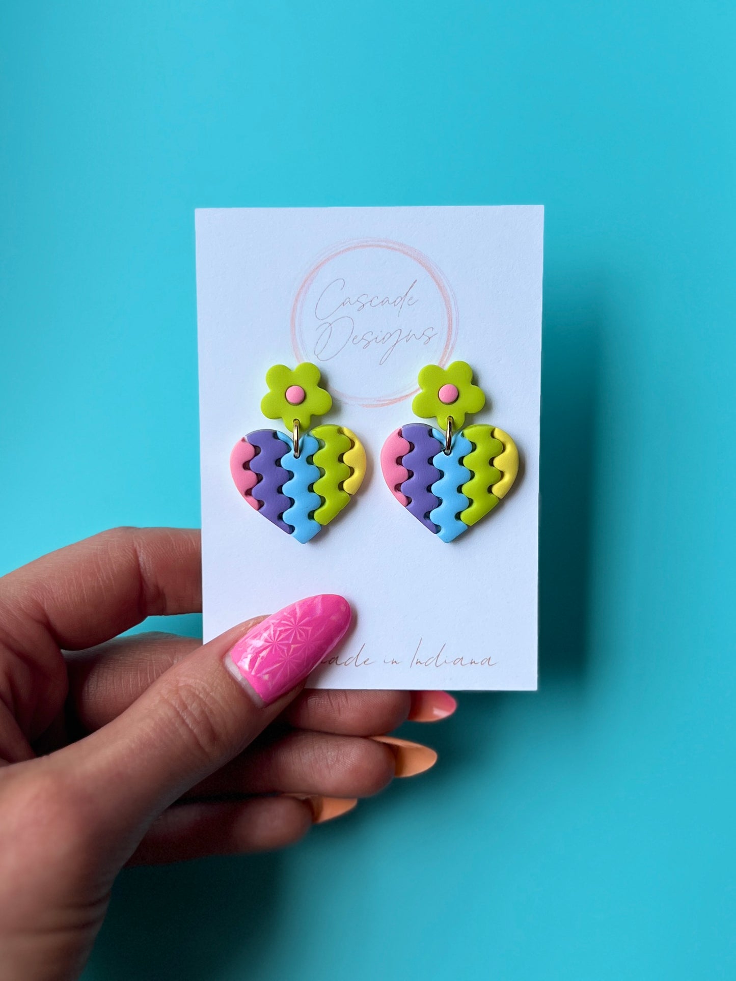 The Rainbow | Flower and Wavy Heart Clay Earrings