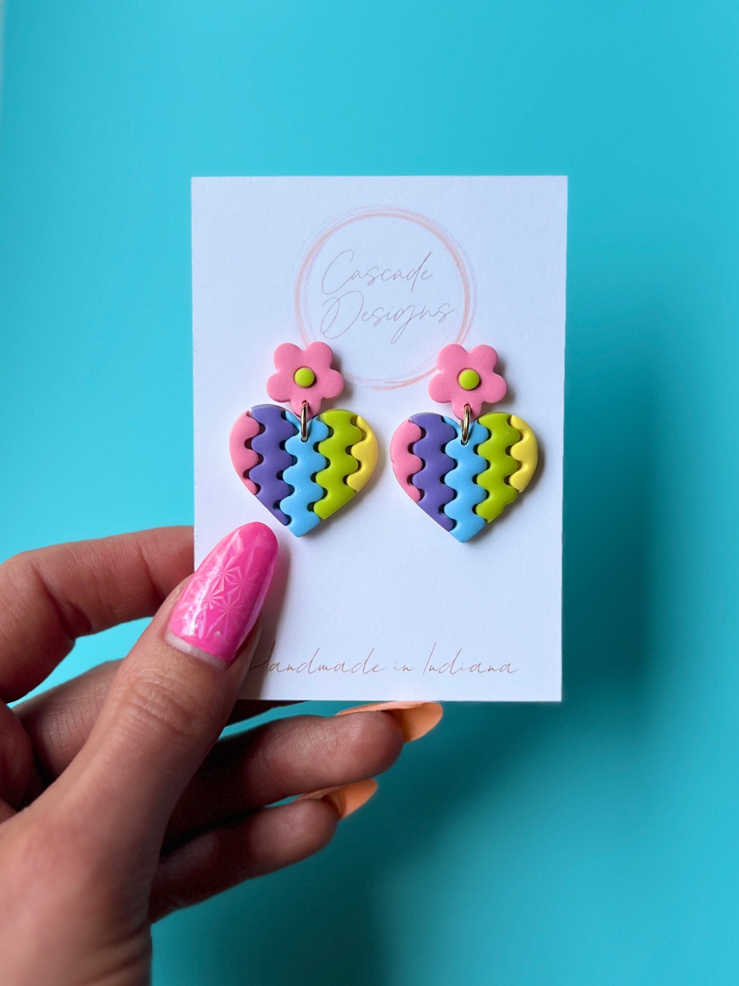 The Rainbow | Flower and Wavy Heart Clay Earrings