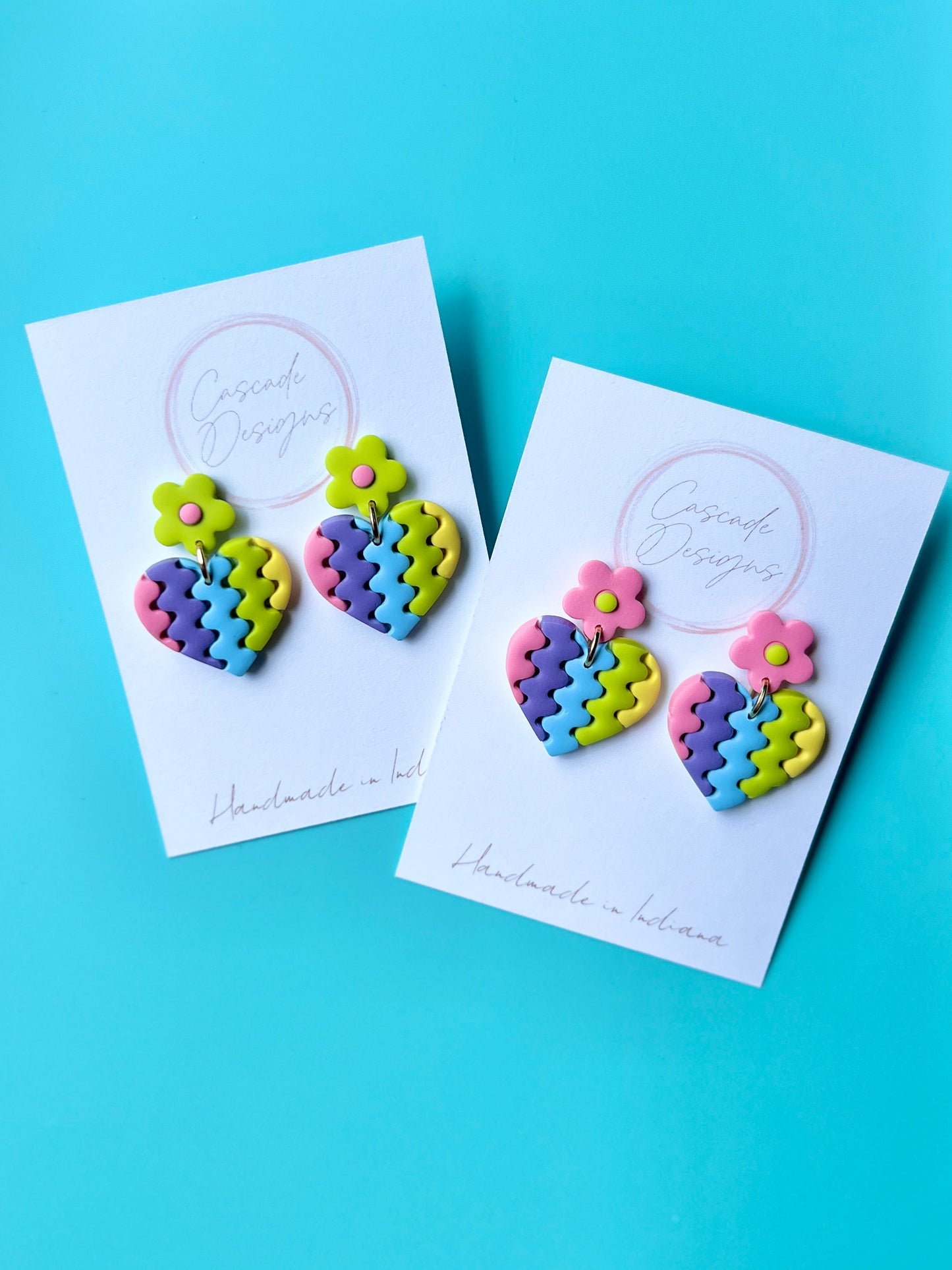 The Rainbow | Flower and Wavy Heart Clay Earrings