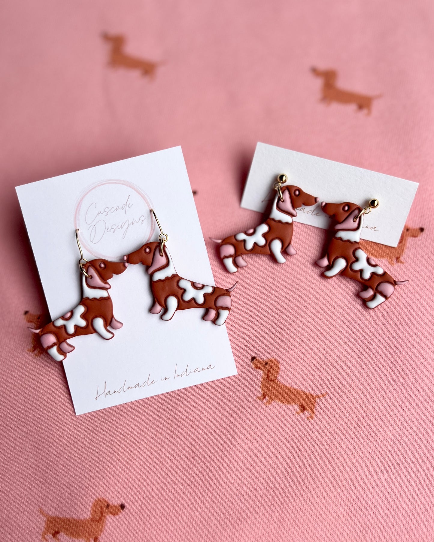 The Dashing Dachshund | Wiener Dog Flower Clay Earrings