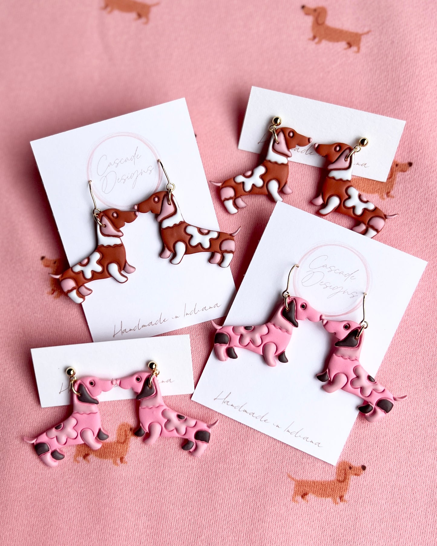 The Dashing Dachshund | Wiener Dog Flower Clay Earrings