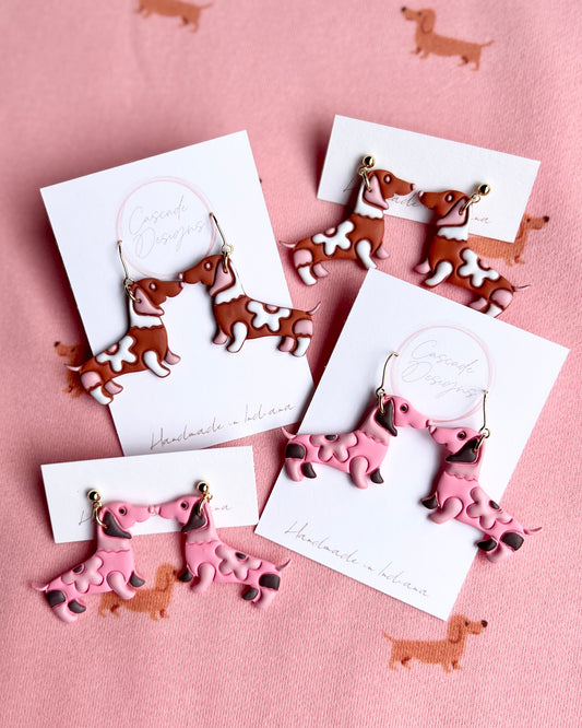 The Dashing Dachshund | Wiener Dog Flower Clay Earrings