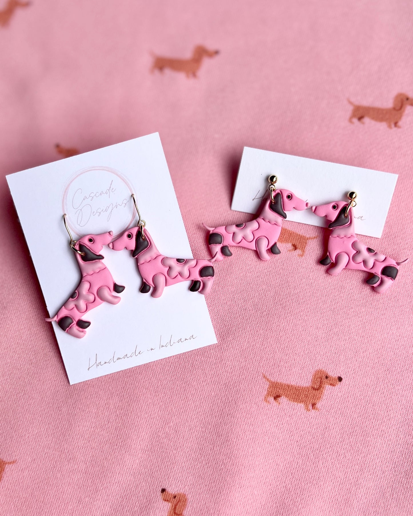 The Dashing Dachshund | Wiener Dog Flower Clay Earrings