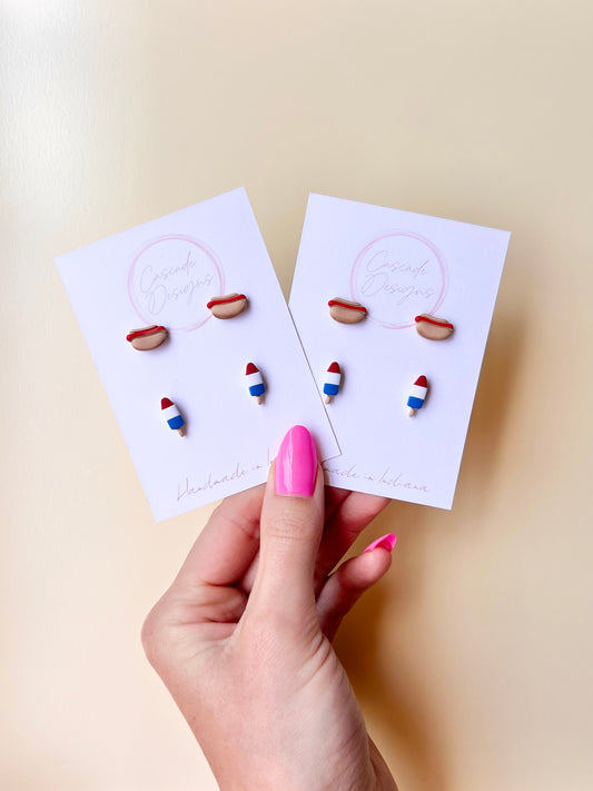 The Snack | Mini Rocket Pop and Hot Dog Clay Earring Studs - Set of 2