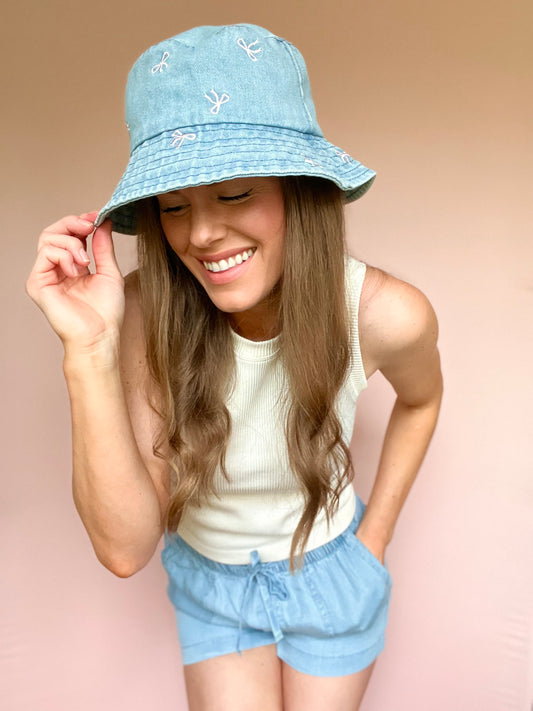 Mini Bow Denim Bucket Hat