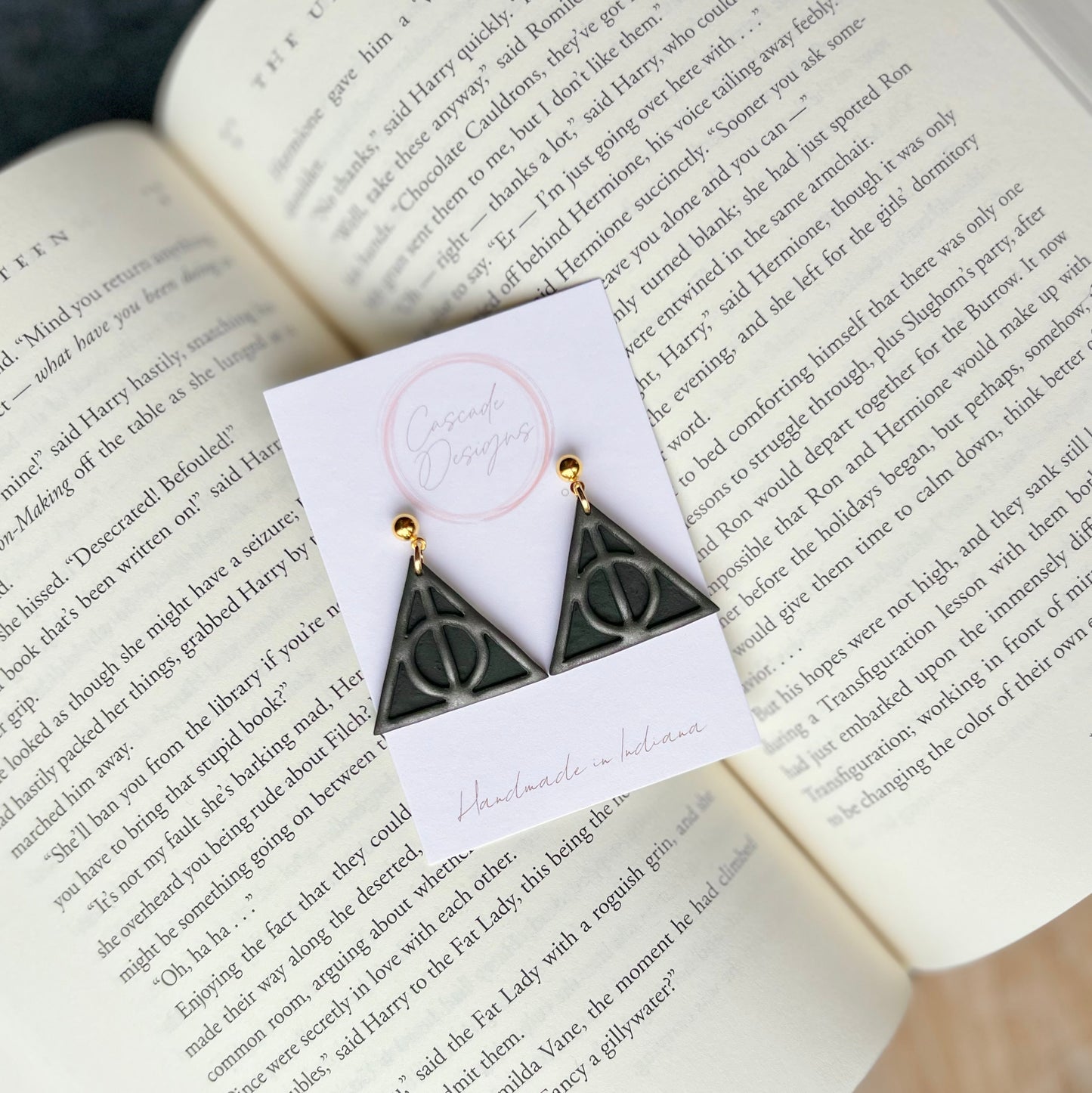 The Hallows | Black and Grey Triangular Earrings