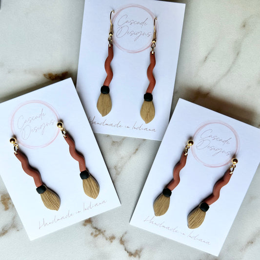 The Sweeper | Brown and Black Broom Earrings