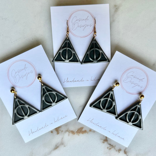 The Hallows | Black and Grey Triangular Earrings