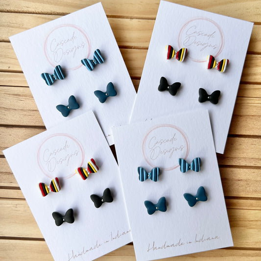 The Micki Bow at Sea | Striped Bow and Pearl Stud Earrings - Set of 2