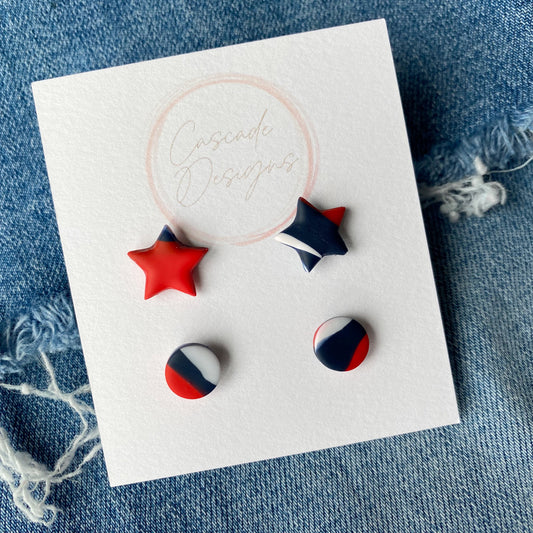 The Liberty Mini Set | Star and Circle Clay Earrings