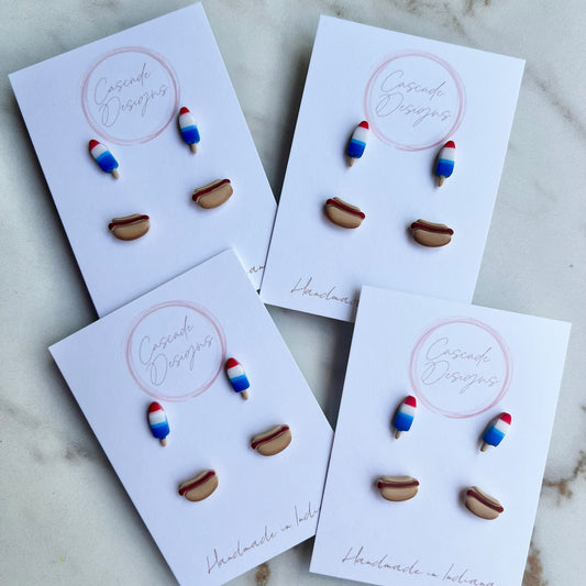 The Picnic | Mini Rocket Pop and Hot Dog Clay Earring Studs - Set of 2