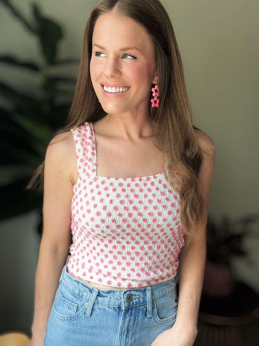 Pink Textured Polka Dot Sleeve Top
