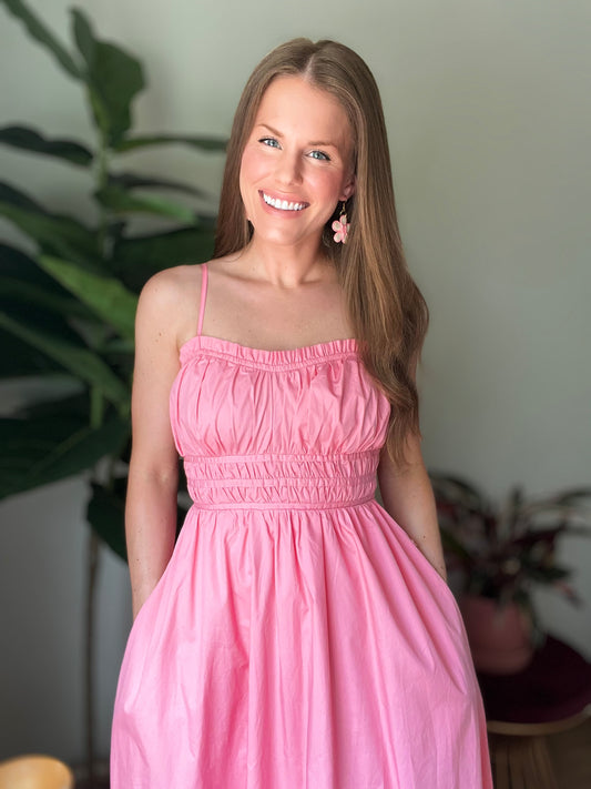 Pink Ruffled Midi Dress